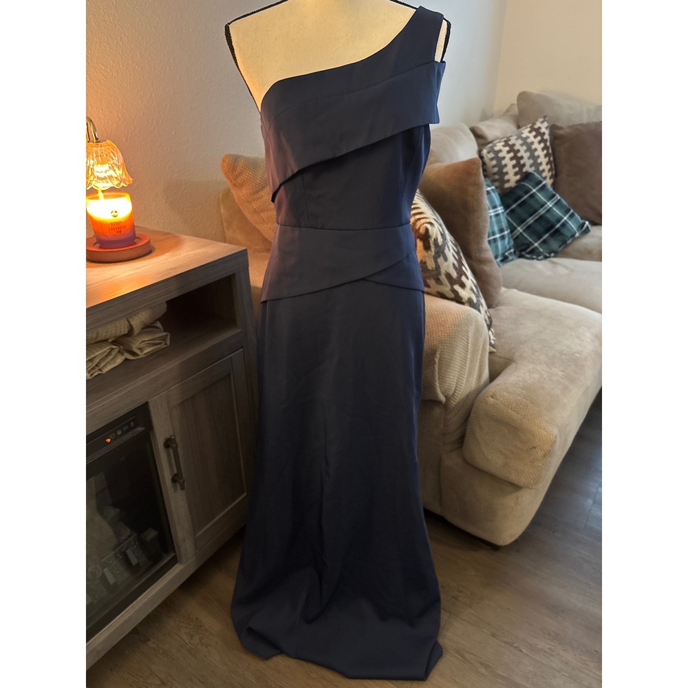 BCBGMAXAZRIA One Shoulder Formal Gown Evening Dress Navy‎ Blue Size 6